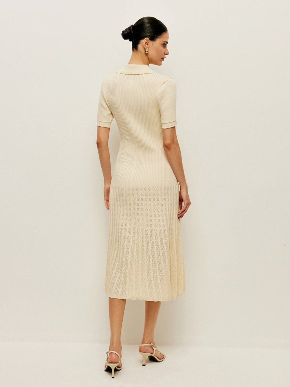 NWT Commense Knit Polo Pointelle Dress Cream Small - Picture 2 of 3
